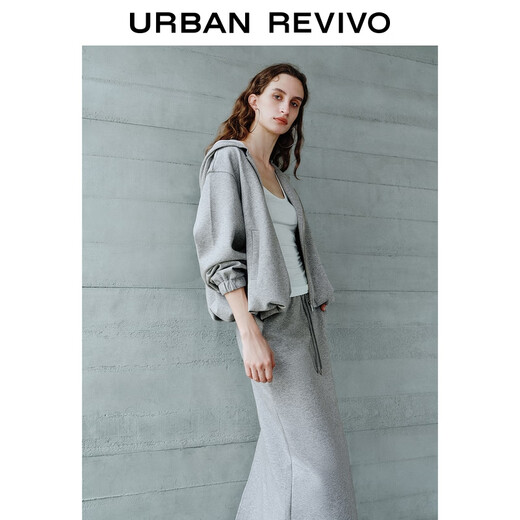 
UR2025 autumn new women's clothing simple casual hooded drawstring zipper jacket UWH150051 flower gray M