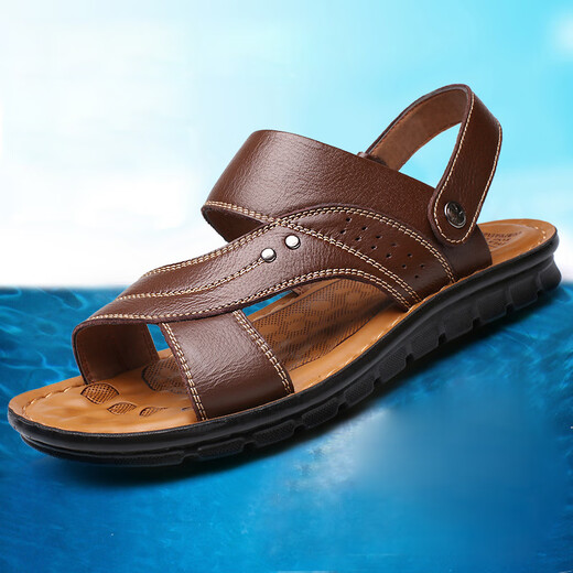 Dadong (Dusto) 2025 Sommer Neue Männer Sandalen Männer echte Leder Beachschuhe lässige Männerschuhe modische Hausschuhe 12129 Black 37
