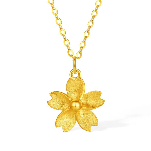 Saturday Blessing Yellow 18K Gold Necklace Sakura Color Gold Necklace Birthday Gift C0616242 40+5cm
