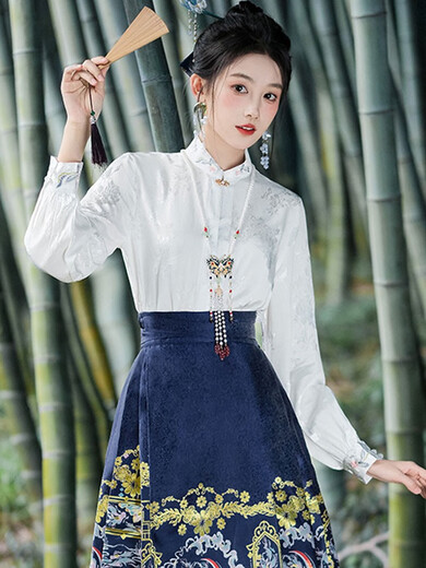 冉艺岚同款马面裙搭配的上衣新中式国风刺绣衬衫女2024春秋新款衬衣古风 12041白色上衣 S