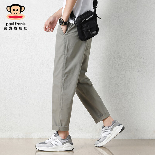 
Big Mouth Monkey (paul frank) solid color nine-point pants loose straight cotton casual pants for men's summer thin breathable wide-leg trendy work bottom 9904B gray-green [official authentic] 2XL [recommended 145-160Jin [Jin equals 0.5 kg]]