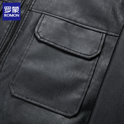ROMON Мужская кожаная куртка, осень 2025, новинка среднего возраста, деловая повседневная куртка из искусственной кожи с лацканами, мужской топ, черный 2XL (175)