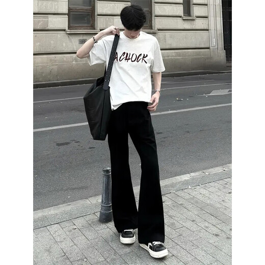 Digada street simple jeans men casual flare pants summer men loose versatile men jeans straight men pants DFFS-701 black XL