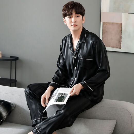 
Odifen Odifen pajamas men's summer ice silk cool long sleeves light and breathable spring and autumn casual daddy's home suit 01Q1098 men L [Suggested 100-130Jin [Jin equals 0.5 kg]]