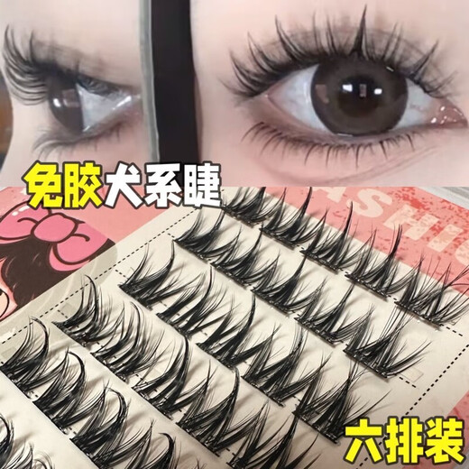 Eyelashes 100 clusters large capacity glue-free small dog false eyelashes for lazy people thick natural cartoon simulation segmented new style 100 clusters canine glue-free false eyelashes glue-free and easy to use to make your eyes bigger in seconds
