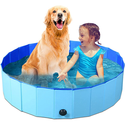 Ershanji Pet Bath Basin Foldable Large Dog Golden Retriever Dog Special Swimming Pool Bathtub Bath Bucket Wash Cat Bath Basin Blue 80*30cm