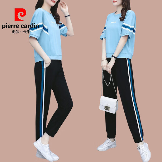 皮尔卡丹（pierre cardin）时尚套装女2025年夏天新款显瘦洋气质小个子夏季运动服休闲两件 (1389)黑色 L (建议100-114斤)