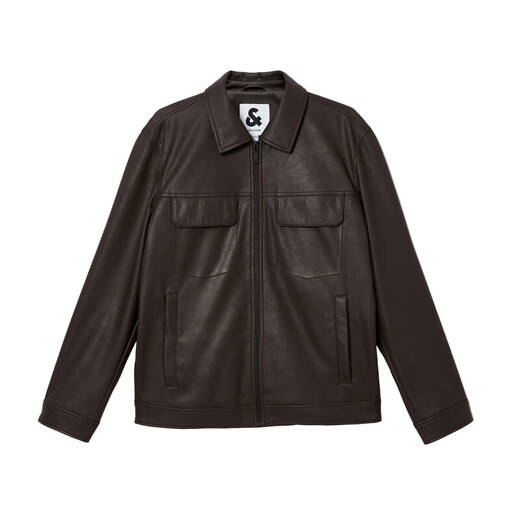 JACK&JONES 26th Men's Spring Jacket Men's Business Casual Jacket Solid Color PU Leather Commuting Multi-Pocket Jacket Top E09 Chocolate Brown First Batch M (175)