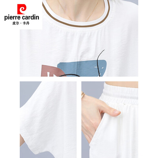 皮尔卡丹（pierre cardin）休闲时尚套装女夏季新款洋气T恤薄款小个子冰丝运动服短袖两件套 【684】黑色 M (建议100斤以下)