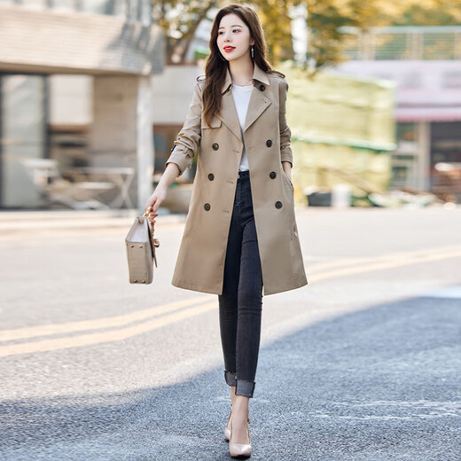 Autumn trench coat women's autumn Korean style loose casual mid-length top AT3212-1 Khaki 2XL