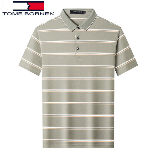 Tommy Shekelly Tommy Mula Silk Kurzarm T-Shirt Männer 2025 Sommer gestreiftes Middel mittlere Alters-Outfit Polo Shirt Männer 826 Green M 165 [Vorgeschlagen 100-125 Jin [Jin gleich 0,5 kg]]