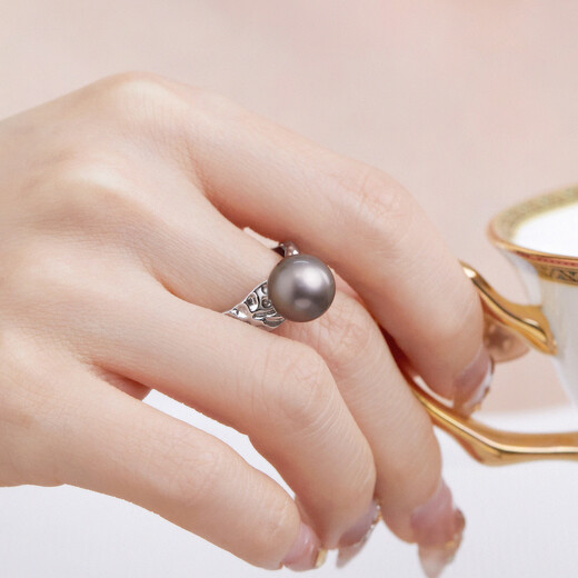 Meluxe S925 silver Tahitian black pearl ring seawater pearl women's ring birthday gift for wife 10-11mm