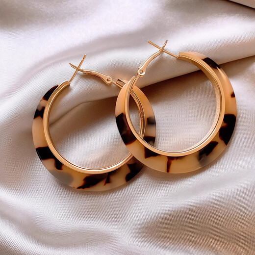 SNQP seaside Hong Kong style blue earrings for women dopamine holiday style earrings niche design retro exaggerated ear clip earrings 1 pair of leopard print hoop earrings about 4cm