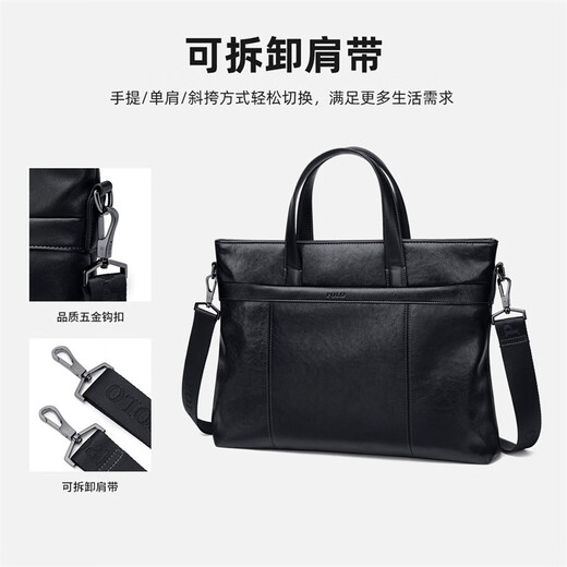 POLO briefcase men's soft leather business handbag 14/15 inch computer bag business trip briefcase meeting document bag