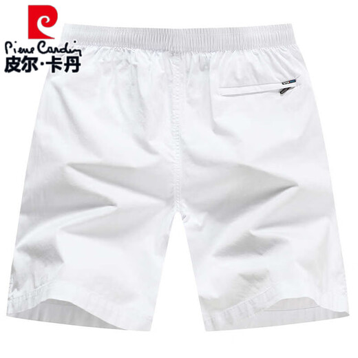 Pierre Cardin High-End Pure Cotton Shorts Herren-Sommer-Outfit losen lässigen Fünf-Punkte-Hosen Cotton Beach Hosen Big Shorts White Nadel P-White [9273] Reißverschlusspockt L [115-135jin [Jin entspricht ca. 0,5 kg]]]
