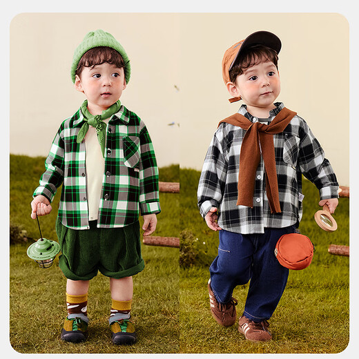 Mini Bala boys plaid shirt spring skin-friendly soft trendy cool children's long-sleeved loose baby top 25 years