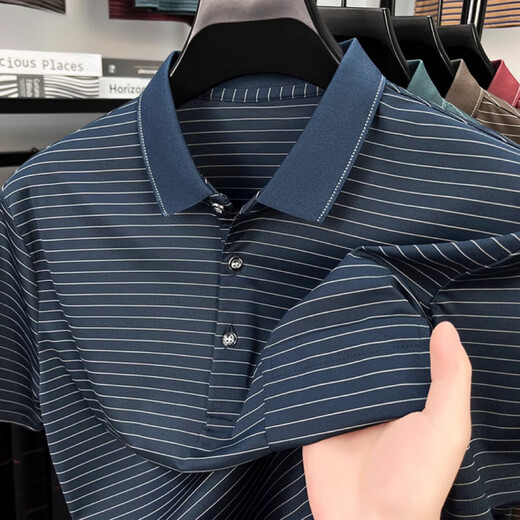 Hengyuanxiang Sommer Neue Männer lose kurzärmelige Baumwoll-T-Shirt für Männer 50-60 Jahre alter ungezwungener echter Taschenstreifen mittlerer Alters 9757 Orange S 165/48 Empfohlen 90-110jin [Jin gleich 0,5 kg]