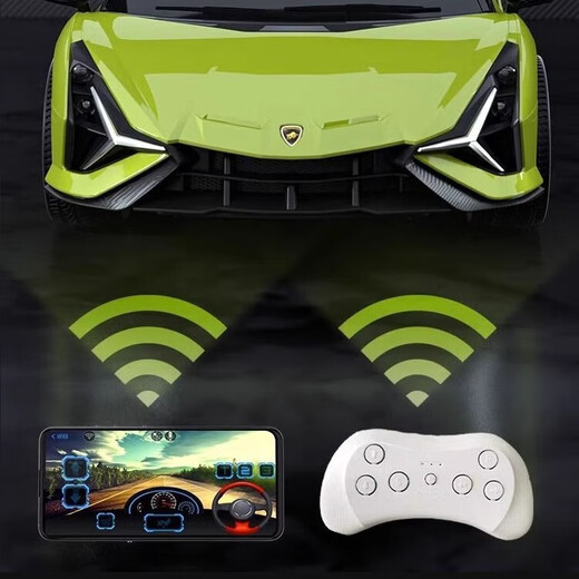 HERO THRIVE Lamborghini children's electric four-wheel car for boys and girls, baby can sit in a car and drive by itself, remote control swing toy car, green dual drive + Bluetooth music + self-driving + remote control + swing + large battery