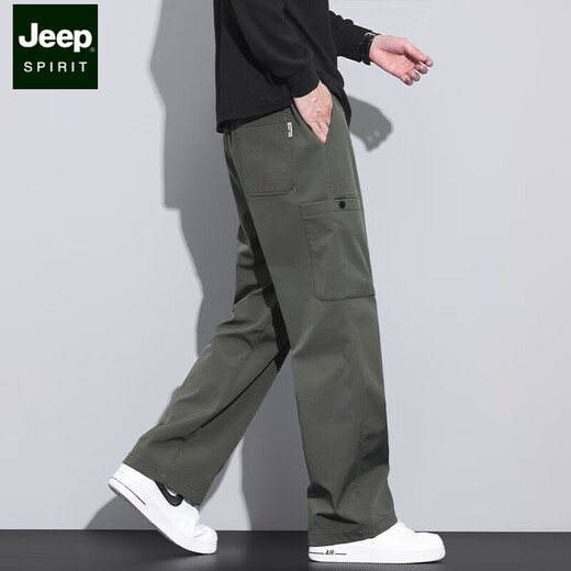 JEEP SPIRIT美式潮牌工装裤子男宽松直筒伞兵裤2025夏季薄款运动冲锋休闲长裤 9856-军绿色 M 【商家】90~110斤