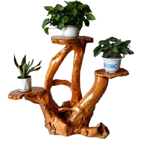 Kezhitugen geschnitzte Rack Balkon Bonsai Rack Mehrschicht massives Holzbaumwurzel Special Chinese Natural Base Basis Dunkelgrau 12147 Mehrschicht integriert