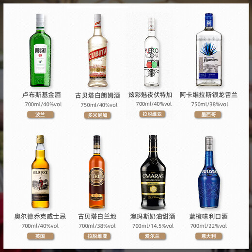 卢布斯基原装进口洋酒自调鸡尾酒套装六大基酒威士忌伏特加朗姆金酒龙舌兰 14瓶调酒套装（含酒具款）