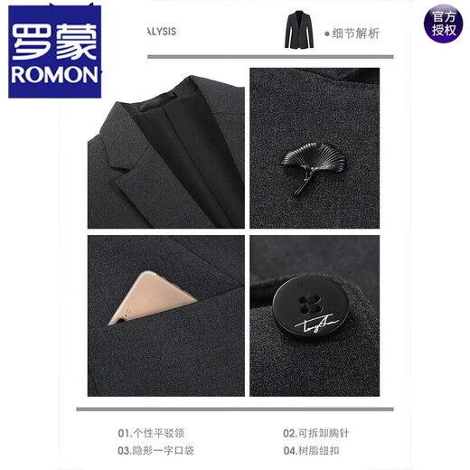 Romon Casual Blazer Herrenanzug koreanischer Stil schlanker und gutaussehender trendiger professioneller offizieller einzelnen Stück hellgraues zweiteiliger Set (Anzug + Hosen) xl