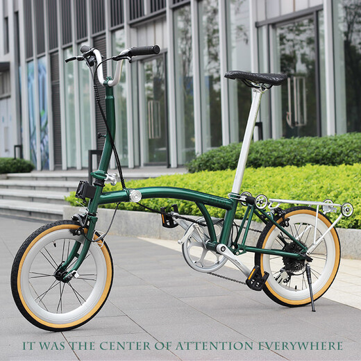 OEMG German imported Xiaobu 16-inch 349 folding bicycle, ultra-light portable variable speed bicycle, can be retro, Christmas green 9-speed, 16 inches 16 inches