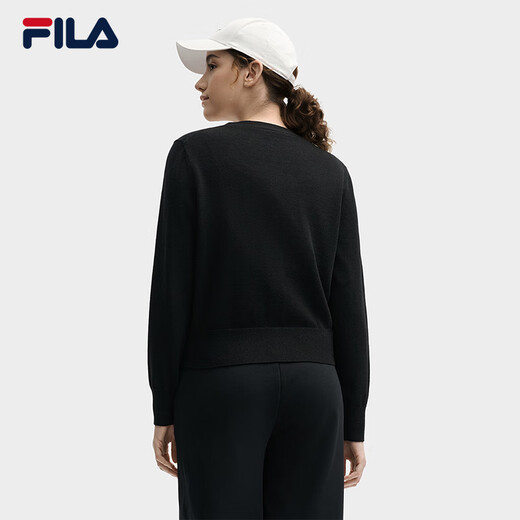 FILA official women's braided jacket 2025 autumn new fashion casual and comfortable V-neck sweater cardigan, black - BK 2XL 180/96A/XXL