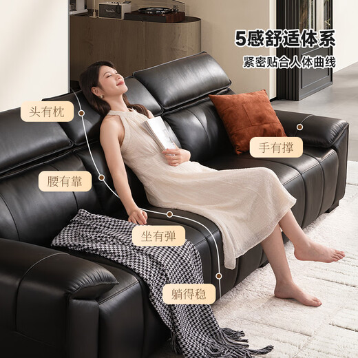 CHEERS Urban Leather Sofa First Layer Cowhide Living Room Small Apartment Modern Simple Furniture Chivas Regal 3133 Black 3.01m