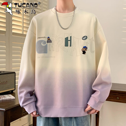 Woodpecker (TUCANO) sweatshirt men's long-sleeved T-shirt men's autumn and winter gradient bottoming shirt round neck top men's beige 2XL
