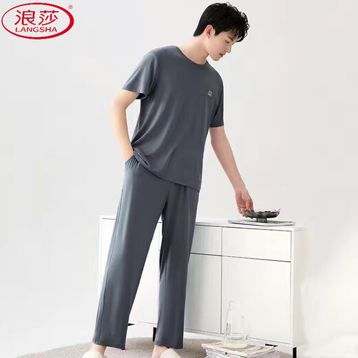 浪莎（LangSha）莫代尔棉睡衣男士夏季短袖长裤家居服韩版可外穿休闲加大码两件套 （2679）短袖-长裤 3XL (适合160-180斤)