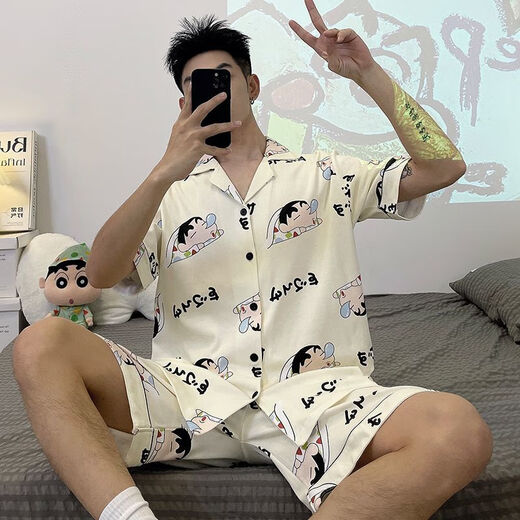 Mu Fengqing pajamas for men in summer short-sleeved thin plus fat plus size cartoon teenager men's home clothes two sets summer 6623 short-sleeved suit M standard (high 165100Jin [Jin equals 0.5 kg])