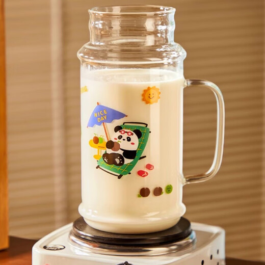 美杜高颜值玻璃杯吸管杯1050ml大容量夏季冷饮水杯咖啡杯果汁杯牛奶杯 熊猫吸管玻璃杯【1050ml】