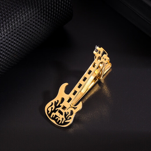 Kreative Notiz Clip Herren fortgeschrittener Titanium Stahl Personalisierte Klaviergitarren -Musikinstrument modische Edelstahl -Krawatte Clip Hippop Gold Gitarre