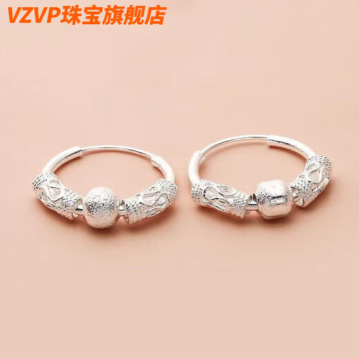 VZVP Old Phoenix Pure Silver 9999 Pure Silver Earrings Women's Wangfu Transfer Bead Earrings Simple Hypoallergenic Earrings Slimming 8.9g Premium Solid Each Person Can Only Purchase One Pair Fat Donglai