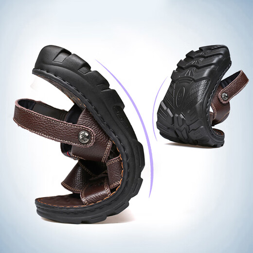 Fat Donglai DL sandals same as men's summer 2025 new casual dual-purpose outside wear genuine leather soft sole middle-aged dad 12129 brown 38 men's __ first layer cowhide