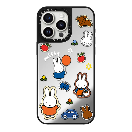 Apple rouge (Apple rouge) Adapté à la boîtier Joint Miffy Rabbit Katie Apple 16Promax Case de téléphone mobile iPhone15 Miroir Case protectrice 14pro Magnétique magsafe acrylique 13 Étui à carte mignonne [CS15259 Miffy Bear] Miroir d'argent I