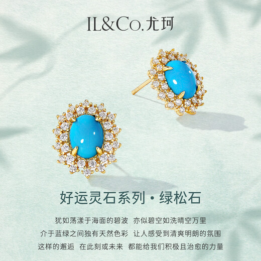 IL&CO Youke S925 Silver Natural Turquoise Pendant Necklace Women's Light Luxury Clavicle Chain Birthday Gift for Girlfriend S925 Silver Turquoise Earrings Pair