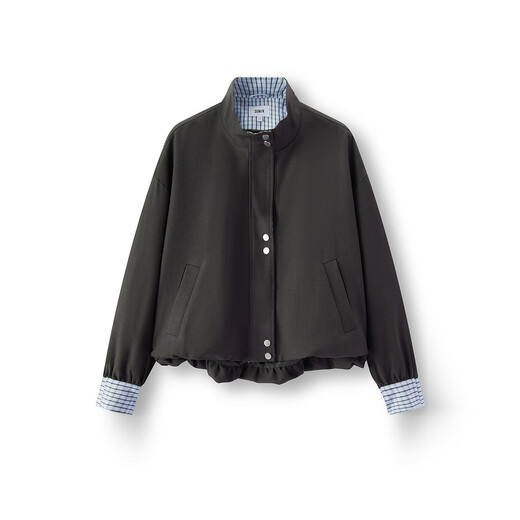 Semirjacke für Frauen Herbst Knospen Spleißen Plaid losen Standkragen 2025 Literarische Pendlerjacke 10A525108004