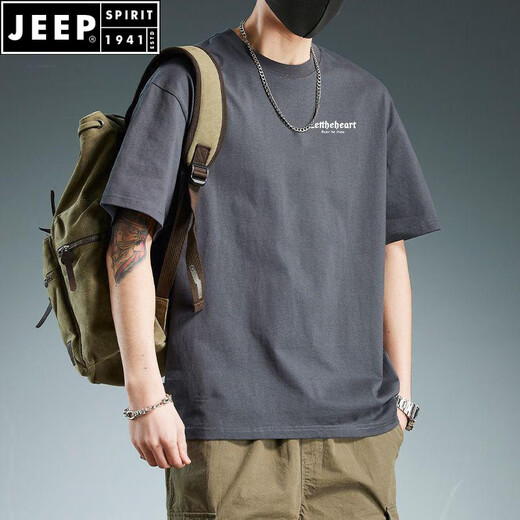 JEEP SPIRIT短袖t恤男士美式高街ins潮牌半袖体恤重磅棉宽松大码套头上衣服 白色棉-1342 2XL