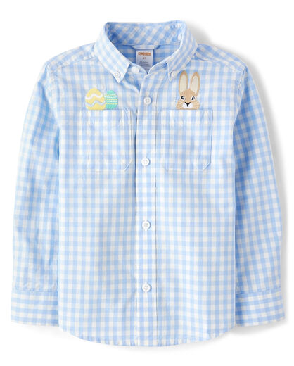 GYMBOReeGymboree Boys and Toddlers Long Sleeve Button-Down Shirt, Plaid Bunny, 12 Plaid Bunny 12