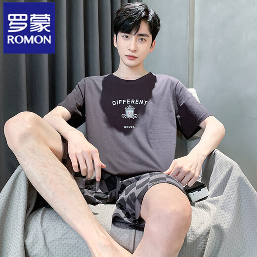 Romon Summer Set Herren Kurzarm Pyjamas dünne Baumwolle Freizeit Plus-Größe Teen Home Kleidung Lose zweiteiler Set D9928 L Männer