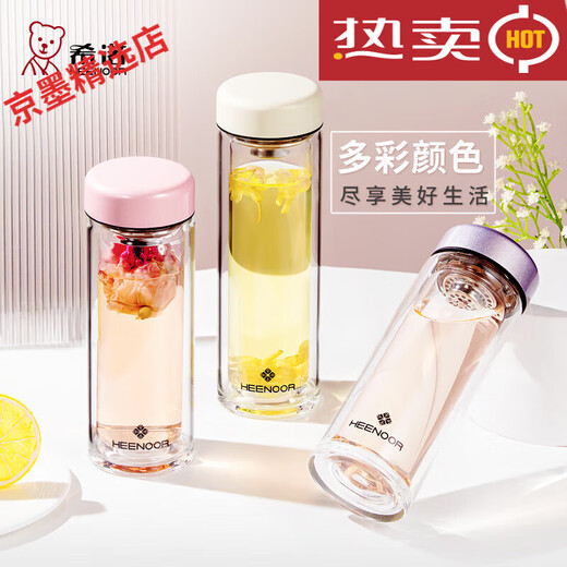 HEENOOR glass cup women's double-layer anti-scalding office water cup fresh and high-value with filter company year e-6630-pink-180ml-gift box packaging 0 pieces
