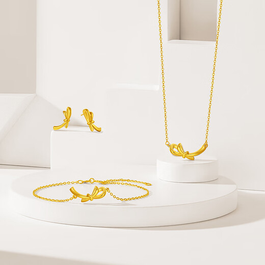 Trendy Acer to Jane 18k gold necklace for women, gold set, pendant, bow, fashionable, light and luxurious, birthday gift for girlfriend, chain length is about 45cm