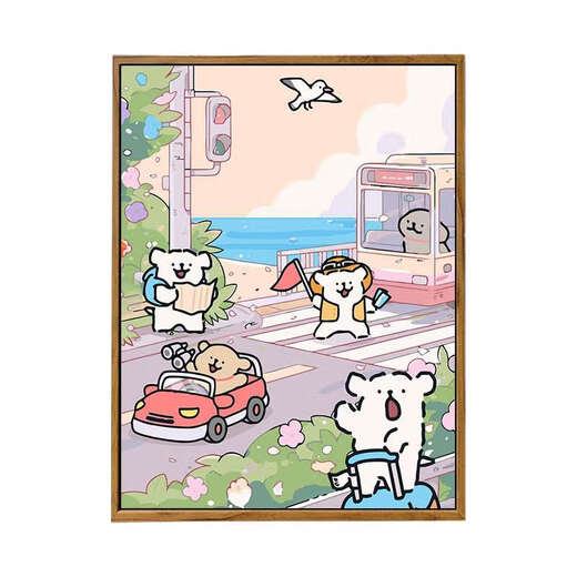 He Jiangong 2025 new line puppy digital oil painting DIY cure cartoon children's hand-painted fill coloring LL13882 acrylic paint professional oil canvas multiple professional brushes wall hanging tools 20*30cm thick solid wood inner frame