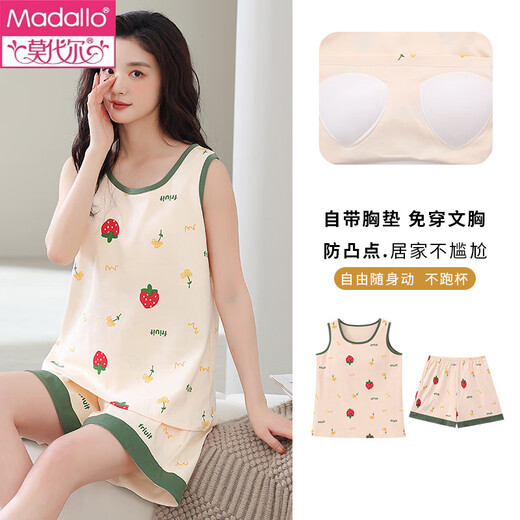 Modal fashion self-contained chest pad sleeveless pajamas for women in summer imitation cotton pull-up thin cute vest shorts home clothing set F9855 M
