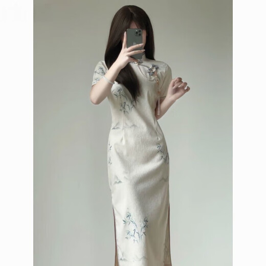 AEMAPE新中式温婉复古民国风旗袍2025夏季新款年轻款少女改良连衣裙长款 719 L 建议95-105斤