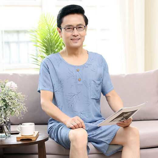 Mu Fengqing Summer en soie en soie Nouveau pyjama Pyjama d'âge moyen et âgé pour hommes et personnes âgées Round Neck Pullover Shorts à manches courtes à manches à manches à manches courtes 2694 VILLES CHOSS L Recommandé 100-135 Jin [Jin est égal à 0,5 kg]