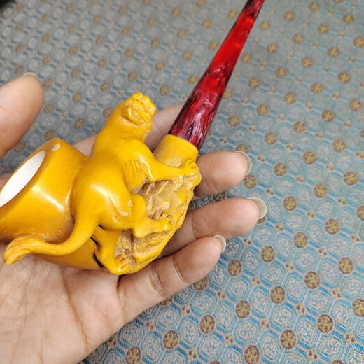 古耐奥烟斗3881号立体老虎号角大直斗土耳其进口海泡石原石大师手工雕刻