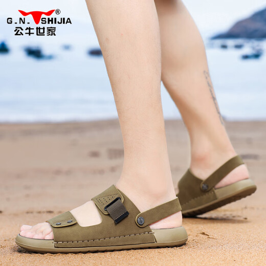 Bull Family Sandals Sandals Herren 2025 Sommer Neue Zwei-Wear-Hausschuhe Herren Beachschuhe Outdoor nicht rutschernde atmungsaktive weiche alleinige Freizeitschuhe Herren Khaki [GN12510z089] 41 (Sportgröße)